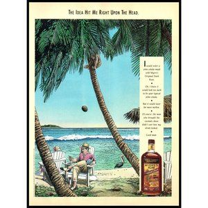 1991 Myers's Rum Vintage Print Ad Tropical Beach Palm Trees Coconut Wall Art
